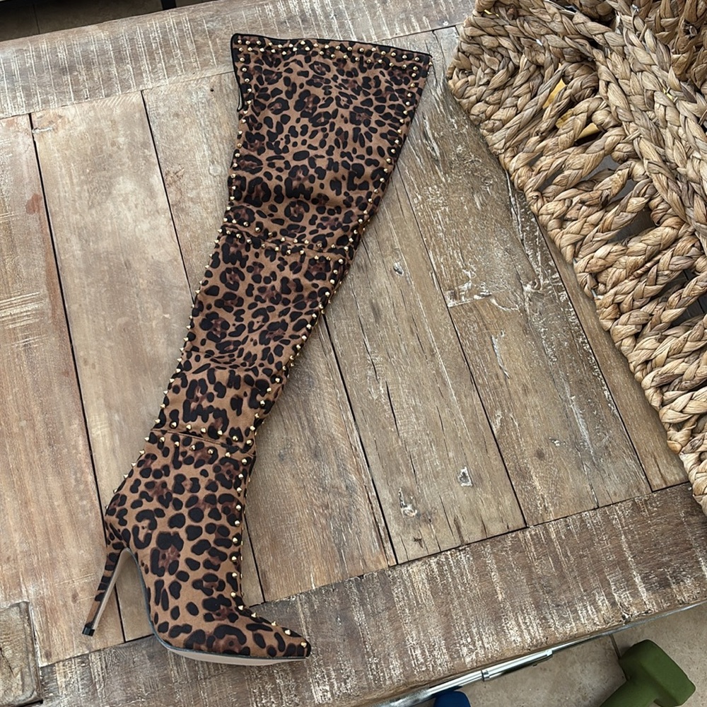 FSJ Over the Knee Gold Studded Heel Boots NWT
